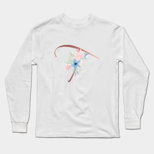 Letter T Rose Gold and Watercolor Blush Pink and Navy Long Sleeve T-Shirt